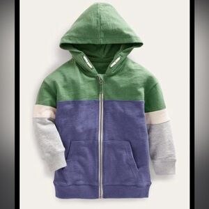 Mini Boden colorblock blue/green fall essential zipup hoodie size 4-5Y